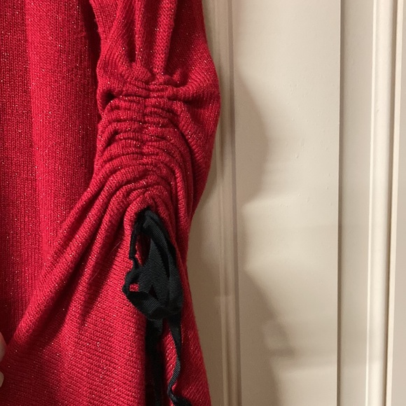 JUICY COUTURE Sweater Round Neck Long Bell Sleeves with Ties Red Sparkles Size M - Picture 4 of 7